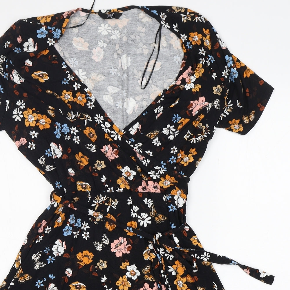 F&F Womens Multicoloured Floral Viscose Fit & Flare  Size 16  V-Neck