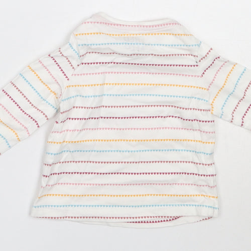 F&F Girls White Striped Cotton Basic T-Shirt Size 0-3 Months Round Neck