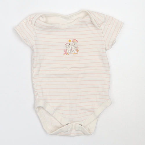 George Girls Ivory Striped Cotton Babygrow One-Piece Size 12-18 Months   - lion king