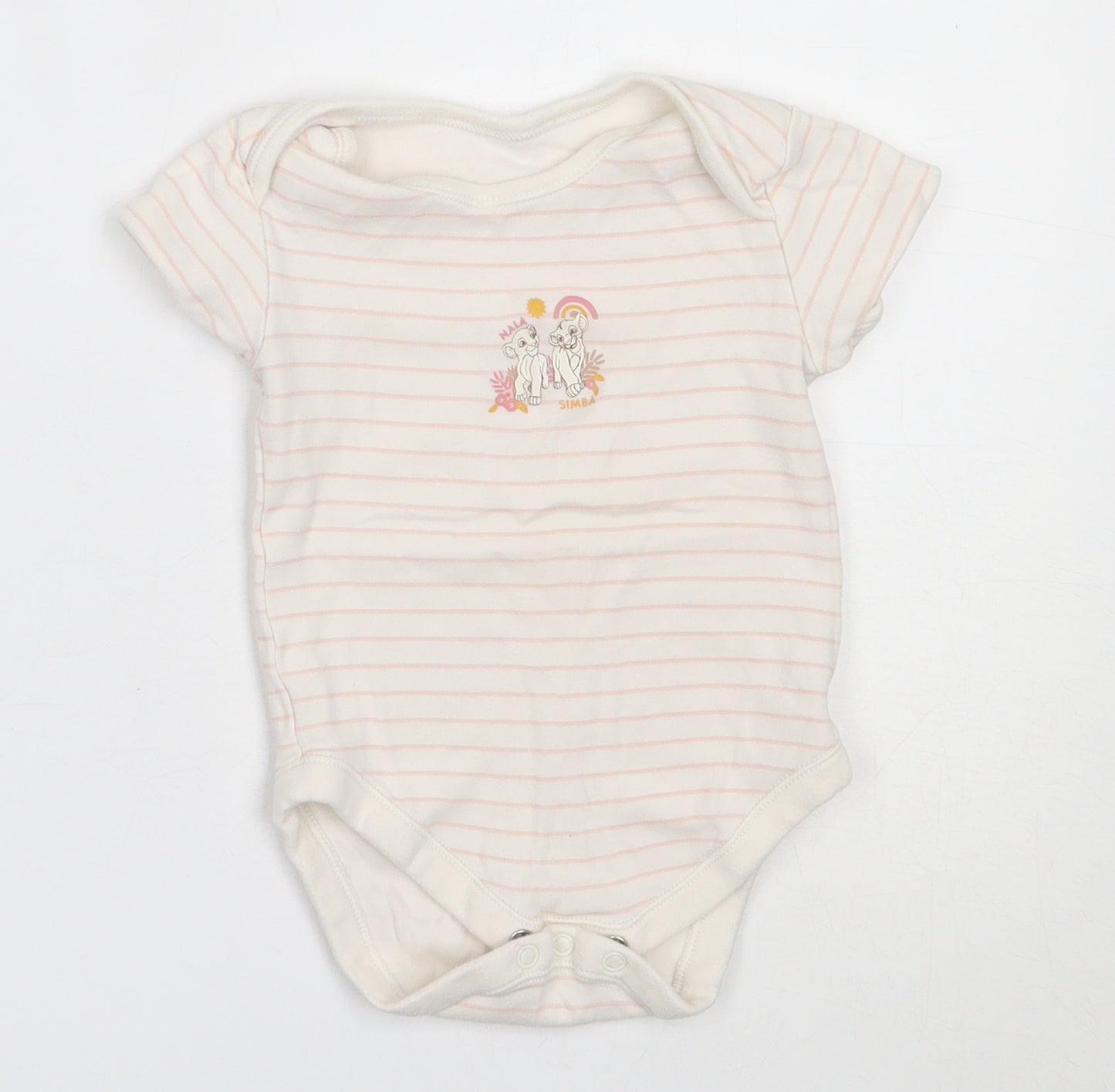 George Girls Ivory Striped Cotton Babygrow One-Piece Size 12-18 Months   - lion king