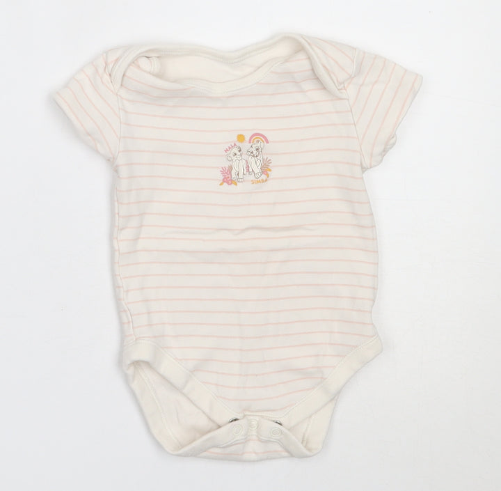 George Girls Ivory Striped Cotton Babygrow One-Piece Size 12-18 Months   - lion king
