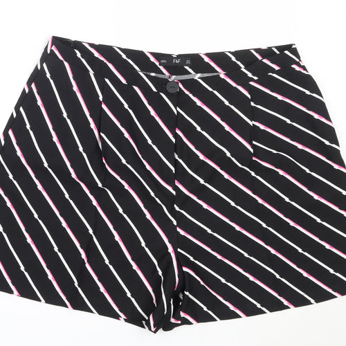 F&F Womens Black Striped Polyester Hot Pants Shorts Size 16  Regular