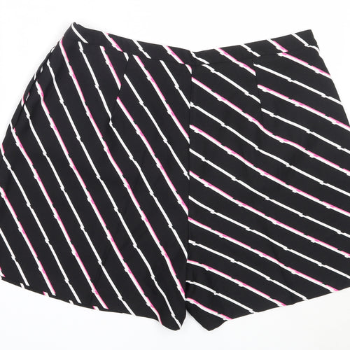 F&F Womens Black Striped Polyester Hot Pants Shorts Size 16  Regular