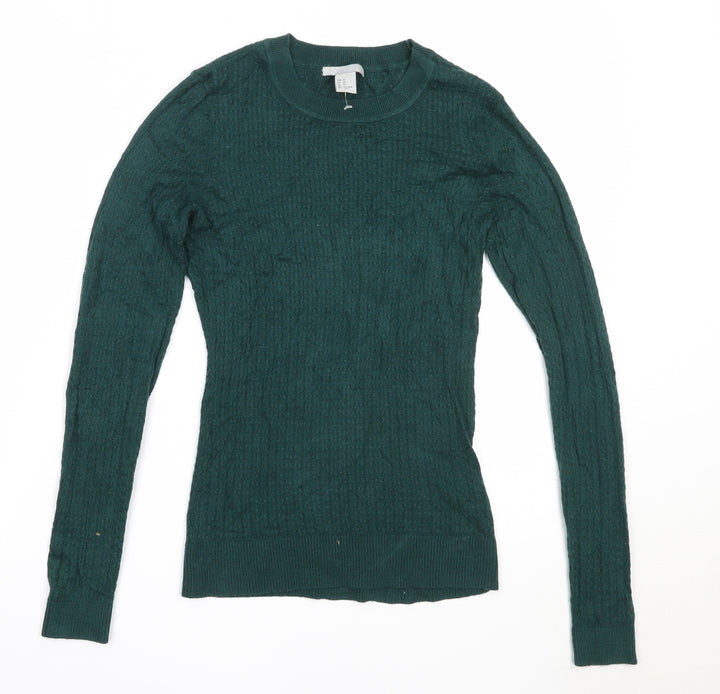 H&M Womens Green Round Neck  Viscose Pullover Jumper Size XS