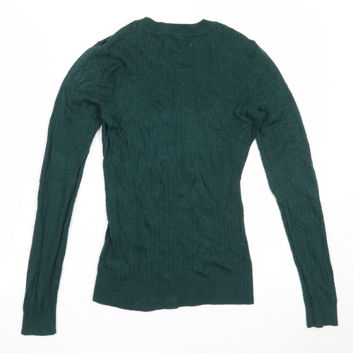 H&M Womens Green Round Neck  Viscose Pullover Jumper Size XS