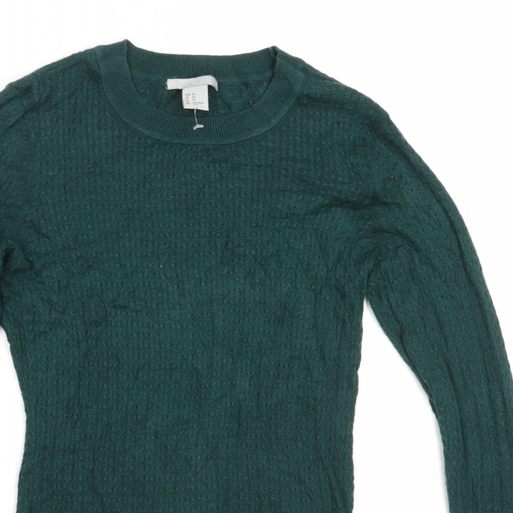 H&M Womens Green Round Neck  Viscose Pullover Jumper Size XS