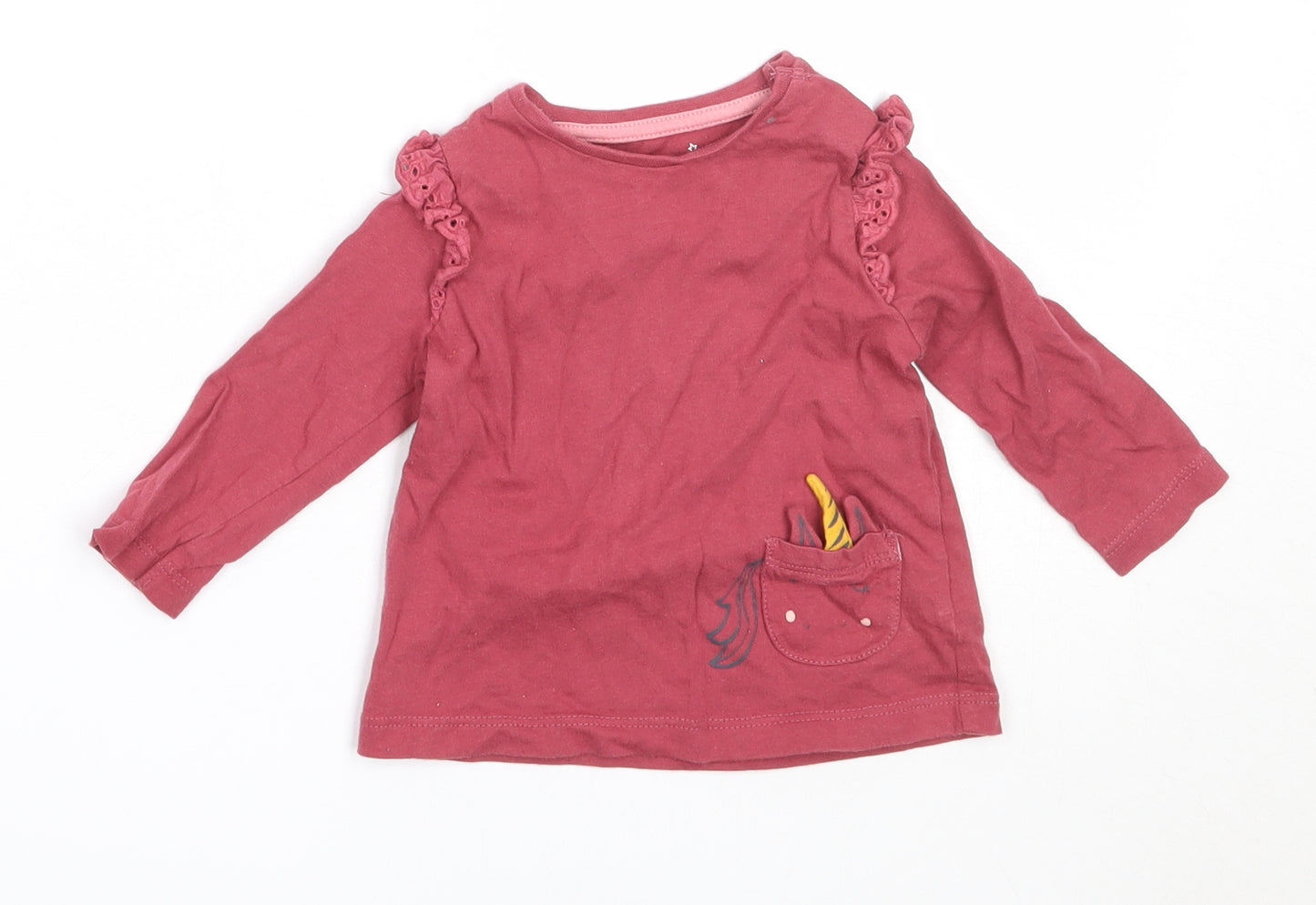 F&F Girls Pink  Cotton Basic T-Shirt Size 0-3 Months Round Neck