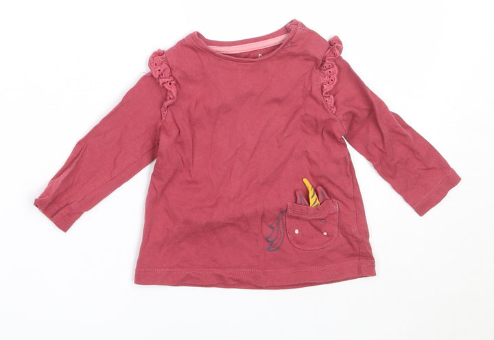F&F Girls Pink  Cotton Basic T-Shirt Size 0-3 Months Round Neck
