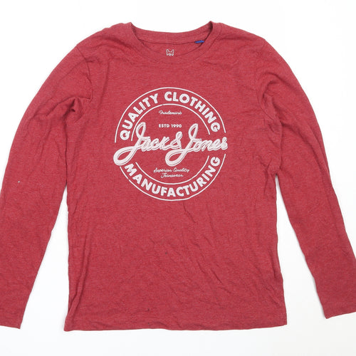 JACK & JONES Boys Red  Cotton Basic T-Shirt Size 12 Years Round Neck
