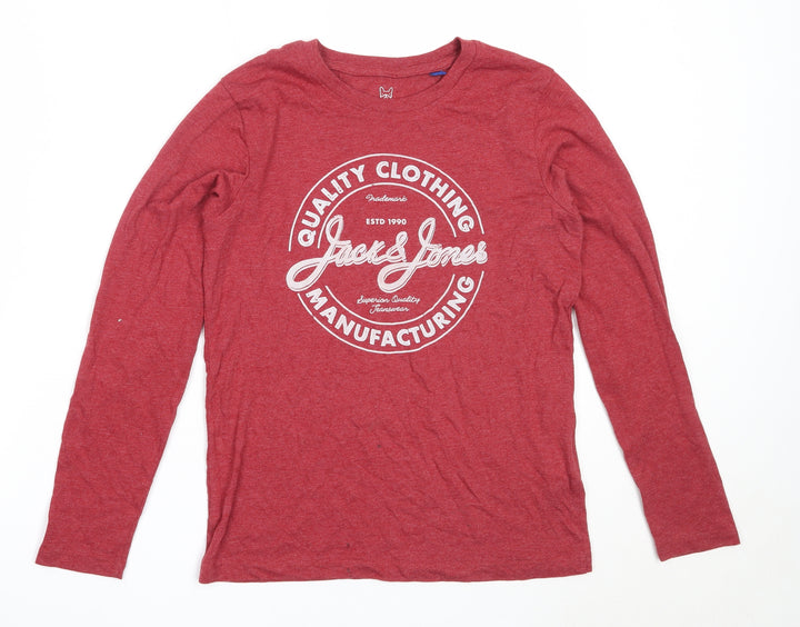 JACK & JONES Boys Red Cotton Basic T-Shirt Size 12 Years Round Neck