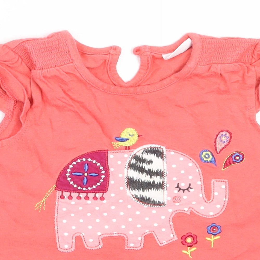 F&F Girls Pink  Cotton Basic T-Shirt Size 12-18 Months Round Neck  - elephant
