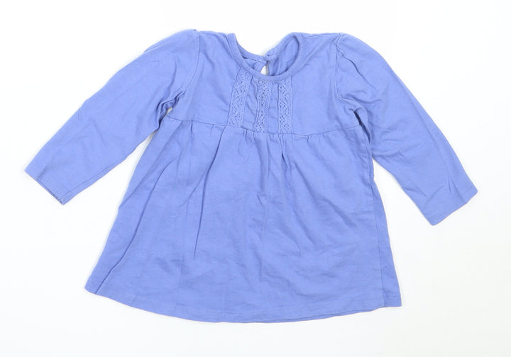 George Girls Blue Cotton Basic T-Shirt Size 12-18 Months Round Neck