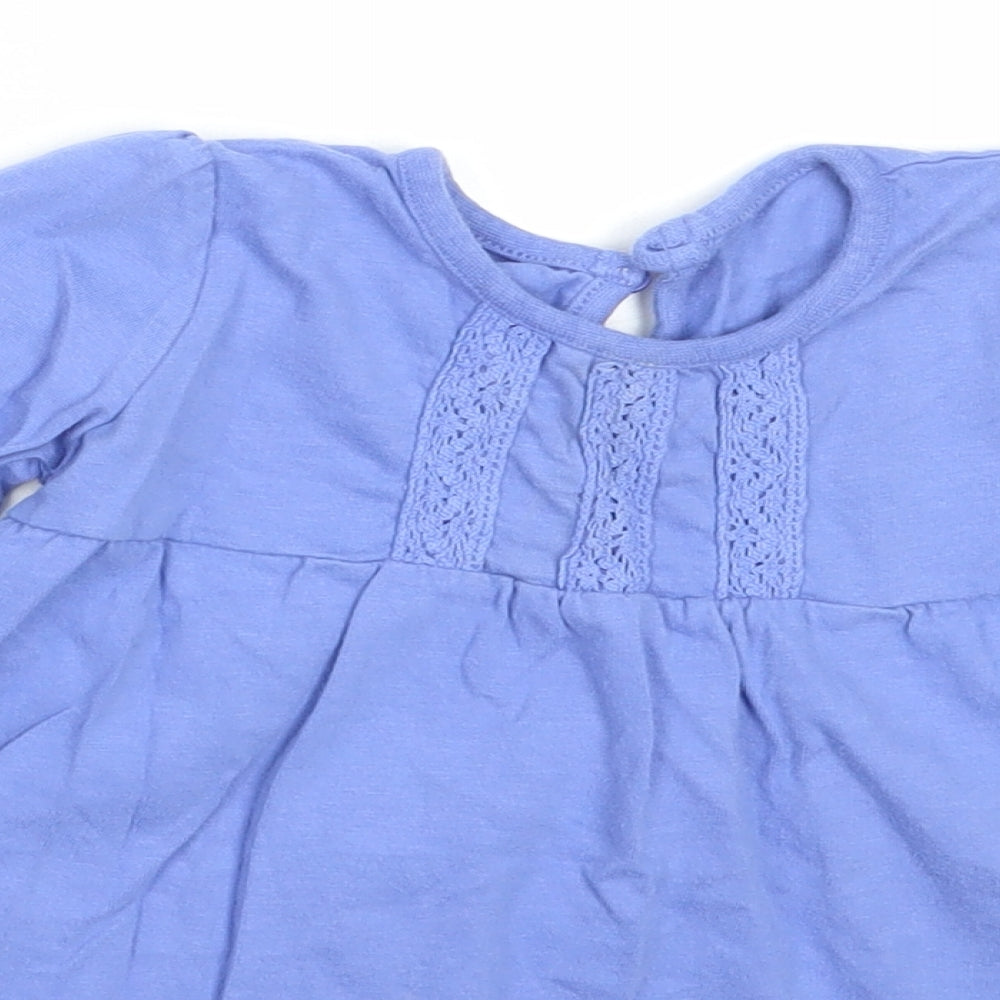 George Girls Blue  Cotton Basic T-Shirt Size 12-18 Months Round Neck
