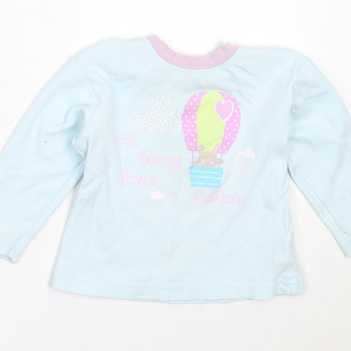 Dunnes Stores Girls Blue  Cotton Basic T-Shirt Size 12-18 Months Round Neck  - bunny