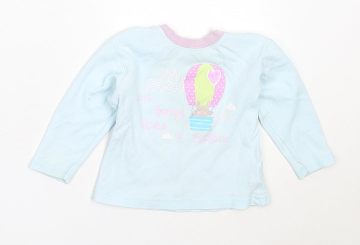Dunnes Stores Girls Blue Cotton Basic T-Shirt Size 12-18 Months Round Neck - bunny