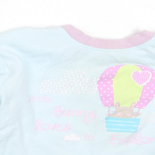 Dunnes Stores Girls Blue  Cotton Basic T-Shirt Size 12-18 Months Round Neck  - bunny