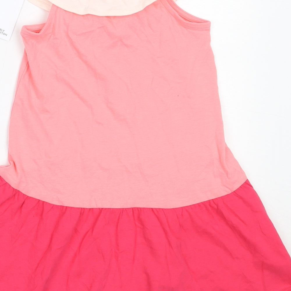 Marks and Spencer Girls Pink Colourblock Cotton Fit & Flare  Size 3-4 Years  Off the Shoulder