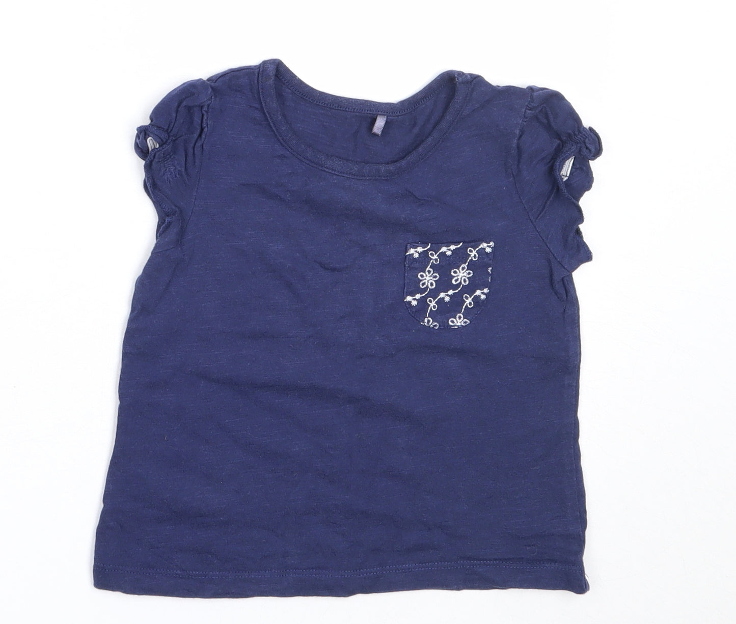George Girls Blue  Cotton Basic T-Shirt Size 18-24 Months Round Neck