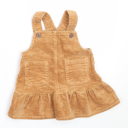 NEXT Girls Beige  Cotton Pinafore/Dungaree Dress  Size 3-6 Months  Square Neck