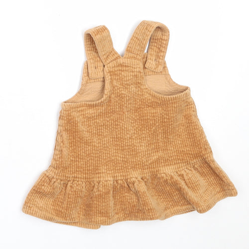 NEXT Girls Beige  Cotton Pinafore/Dungaree Dress  Size 3-6 Months  Square Neck