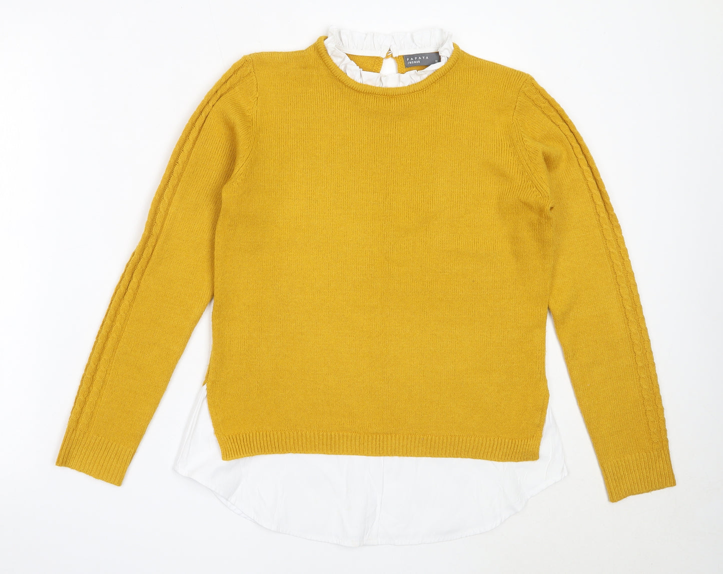 Papaya Womens Yellow Round Neck  Acrylic Pullover Jumper Size 10