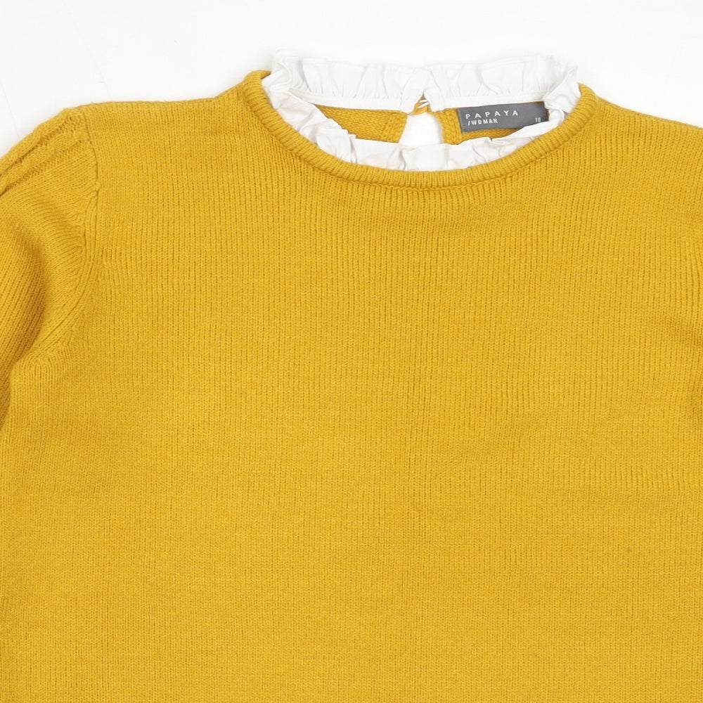 Papaya Womens Yellow Round Neck  Acrylic Pullover Jumper Size 10