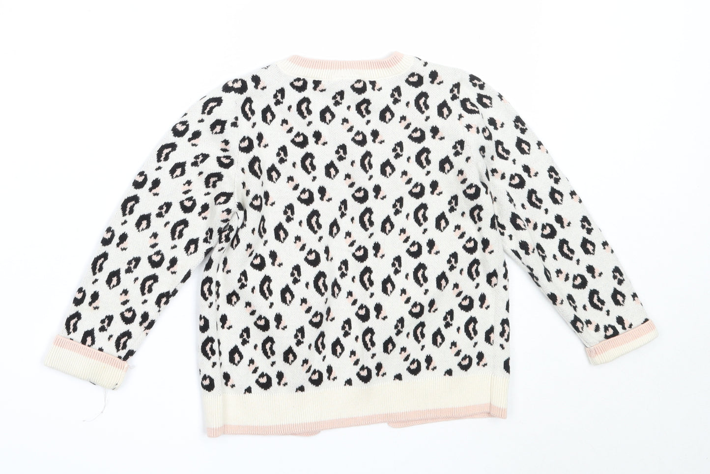 TU Girls Ivory Round Neck Animal Print Cotton Cardigan Jumper Size 2-3 Years