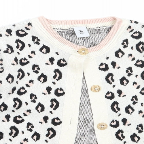 TU Girls Ivory Round Neck Animal Print Cotton Cardigan Jumper Size 2-3 Years