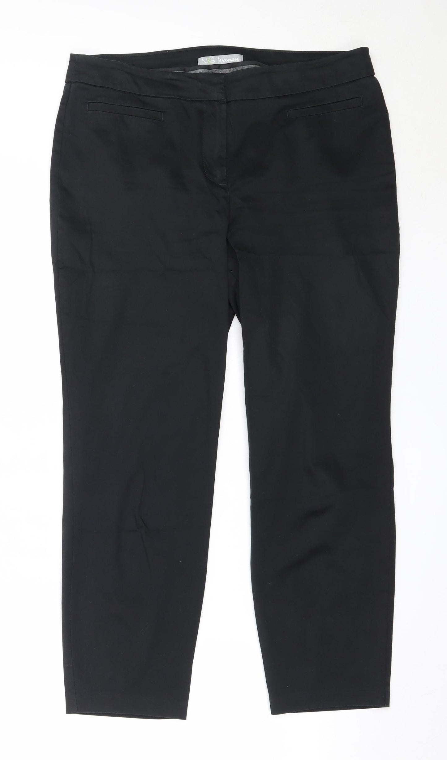 Marks and Spencer Womens Black  Cotton Capri Trousers Size 12 L25 in Regular