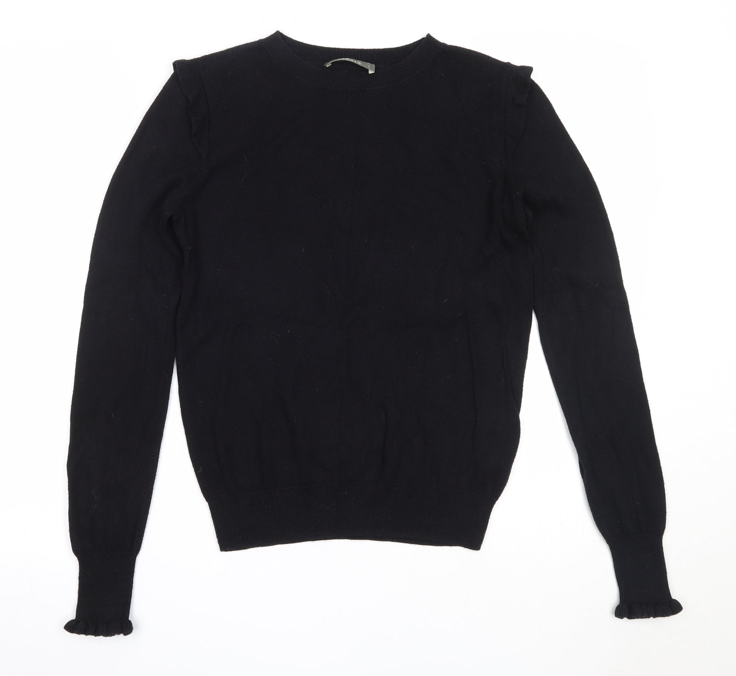 Oasis Womens Black Round Neck  Cotton Pullover Jumper Size S