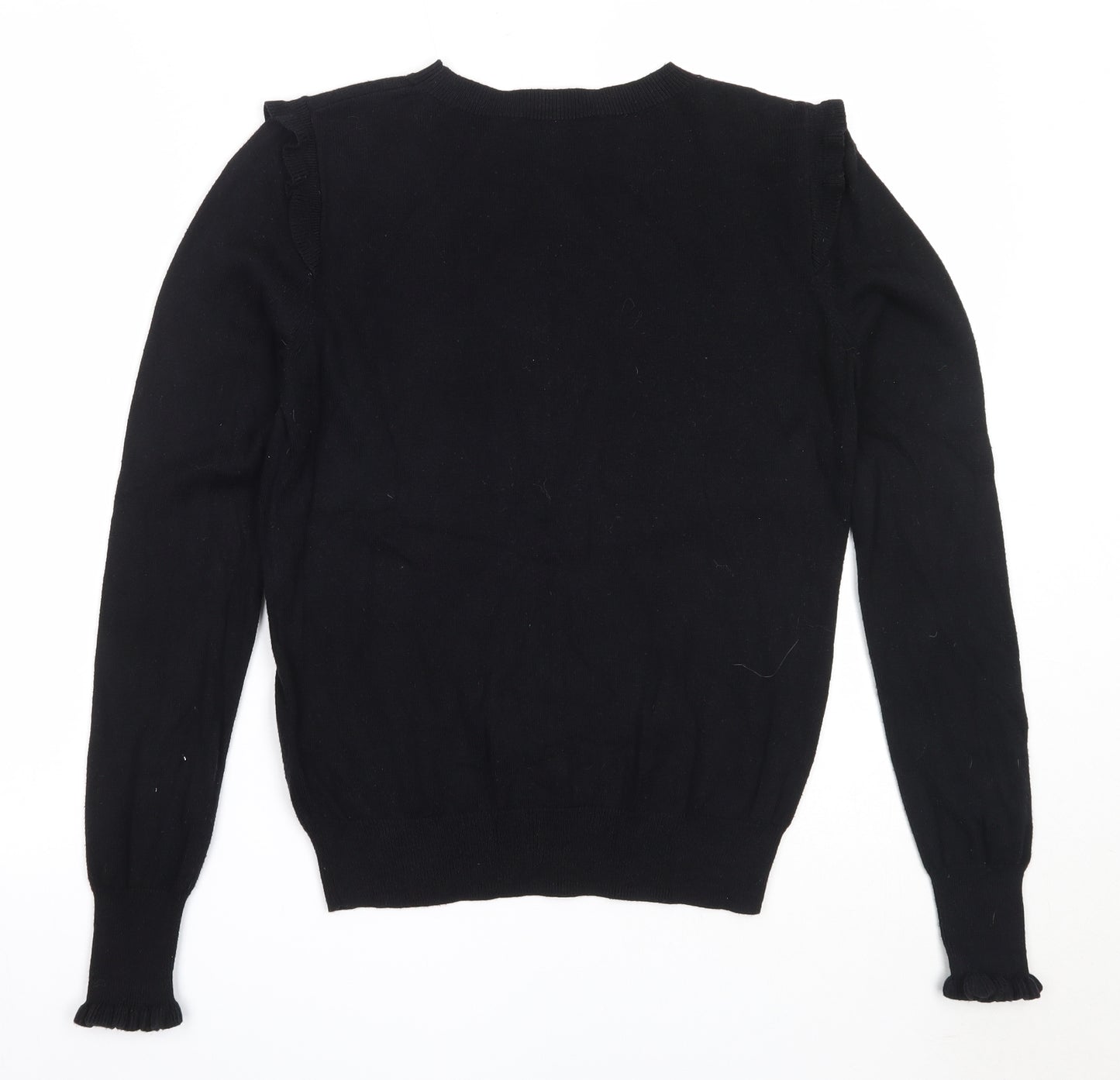 Oasis Womens Black Round Neck  Cotton Pullover Jumper Size S