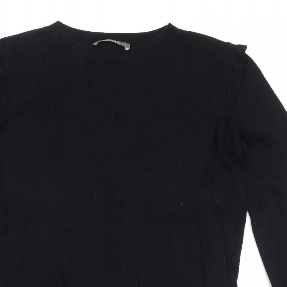 Oasis Womens Black Round Neck  Cotton Pullover Jumper Size S