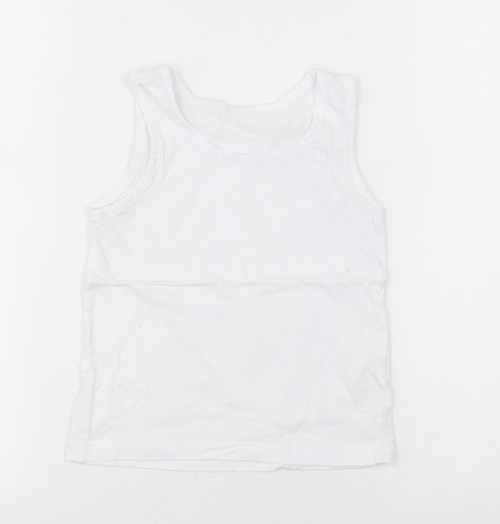 Matalan Boys White Cotton Basic Tank Size 2-3 Years Crew Neck Pullover