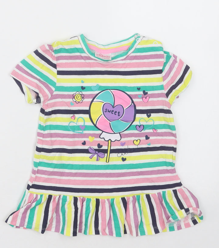 so cute Girls Multicoloured Striped Cotton Basic Casual Size 2 Years Crew Neck Pullover - sweet