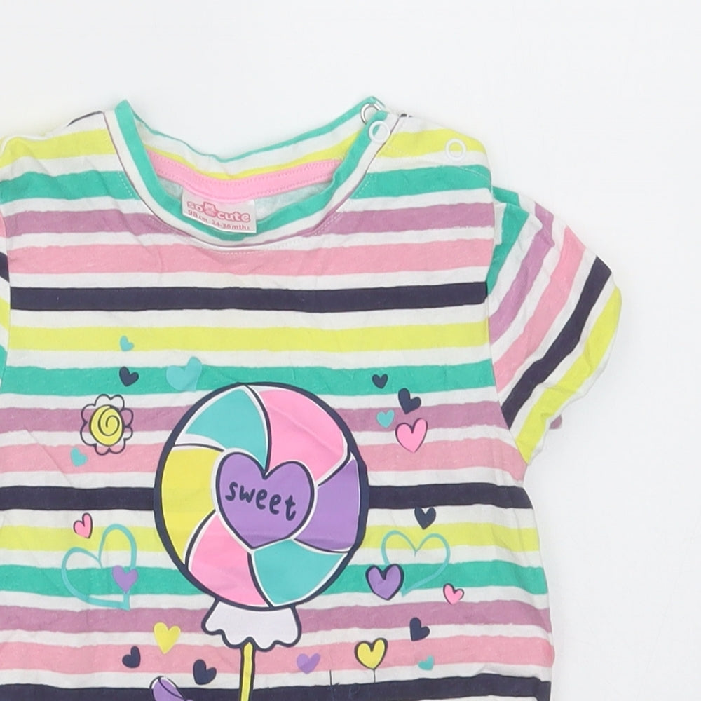 so cute Girls Multicoloured Striped Cotton Basic Casual Size 2 Years Crew Neck Pullover - sweet