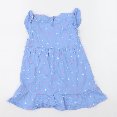 Dunnes Stores Girls Blue Geometric Cotton A-Line  Size 18-24 Months  Crew Neck Button - Heart print