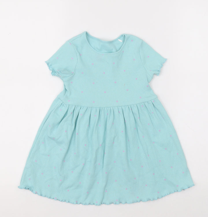 George Girls Blue Polka Dot Cotton A-Line Size 2-3 Years Crew Neck Pullover