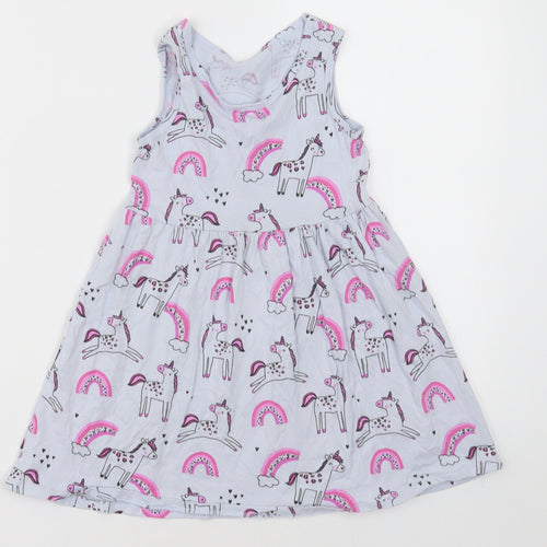 George Girls Purple Geometric Cotton A-Line  Size 2-3 Years  Crew Neck Pullover - unicorn and rainbows