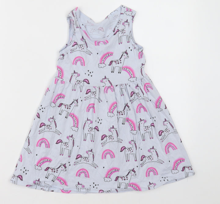 George Girls Purple Geometric Cotton A-Line Size 2-3 Years Crew Neck Pullover - unicorn and rainbows