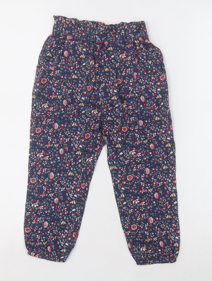 NEXT Girls Blue Floral Viscose Capri Trousers Size 2-3 Years Regular