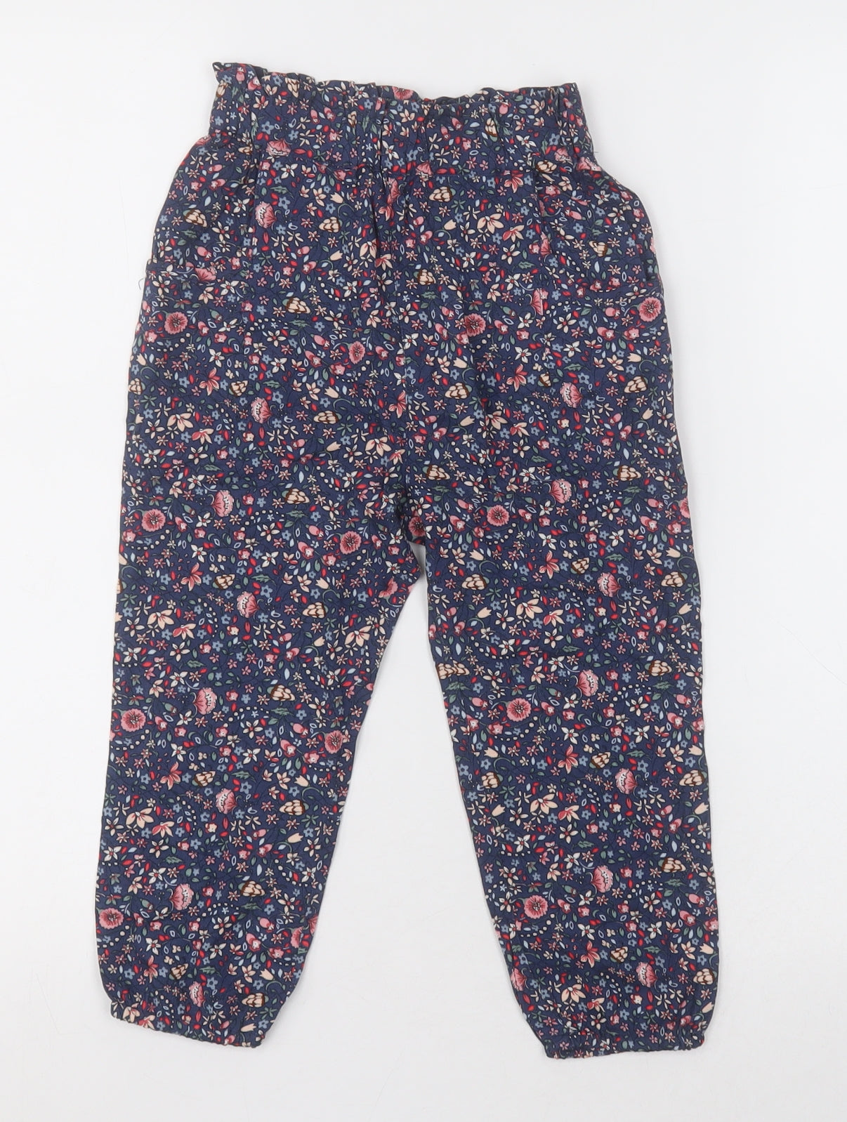 NEXT Girls Blue Floral Viscose Capri Trousers Size 2-3 Years  Regular