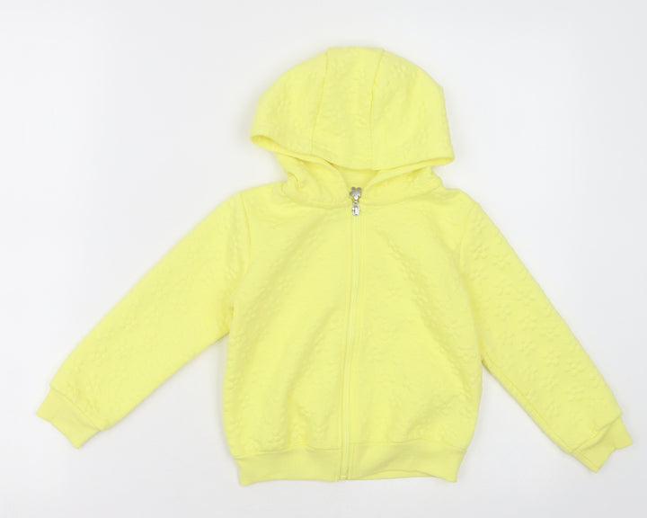 Dunnes Stores Girls Yellow Floral Cotton Full Zip Hoodie Size 3-4 Years Zip