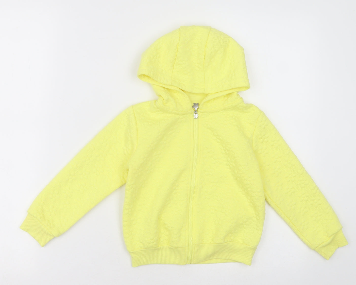 Dunnes Stores Girls Yellow Floral Cotton Full Zip Hoodie Size 3-4 Years  Zip