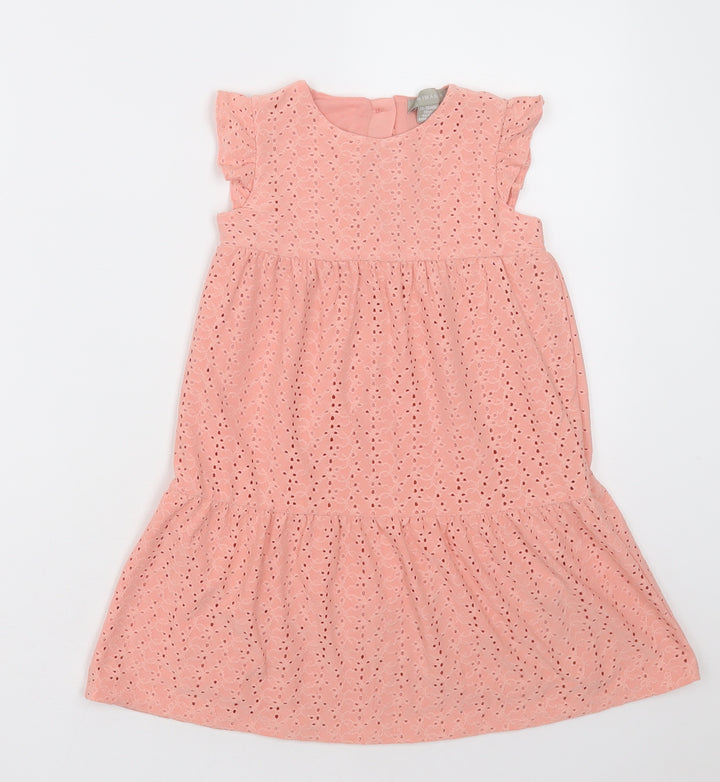 Primark Girls Pink Geometric Polyester A-Line  Size 2-3 Years  Crew Neck Button