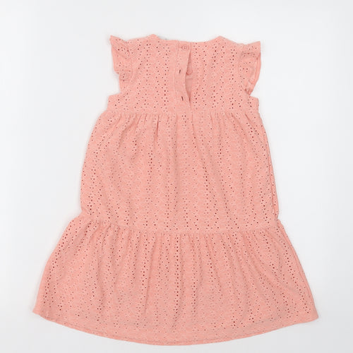 Primark Girls Pink Geometric Polyester A-Line  Size 2-3 Years  Crew Neck Button
