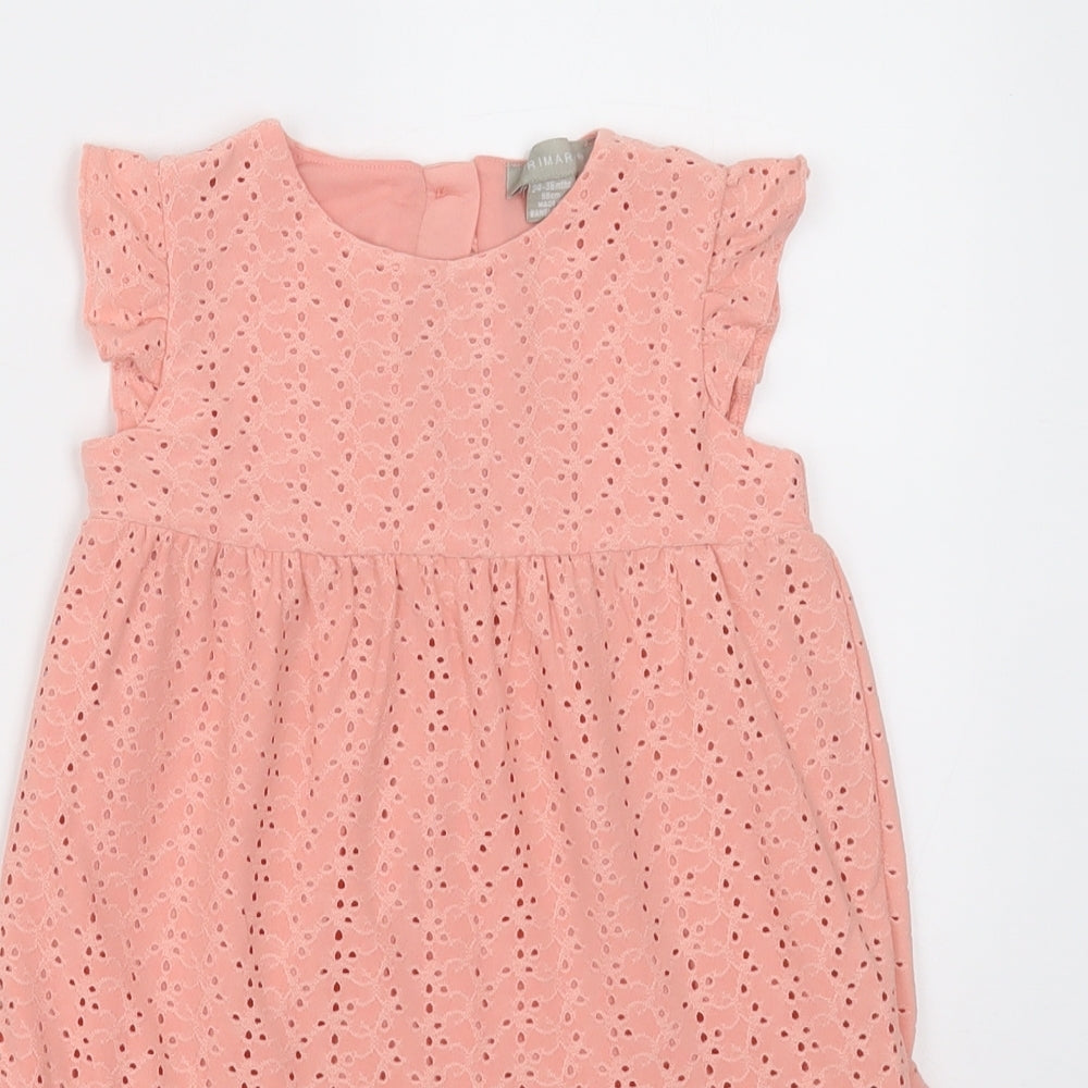 Primark Girls Pink Geometric Polyester A-Line  Size 2-3 Years  Crew Neck Button