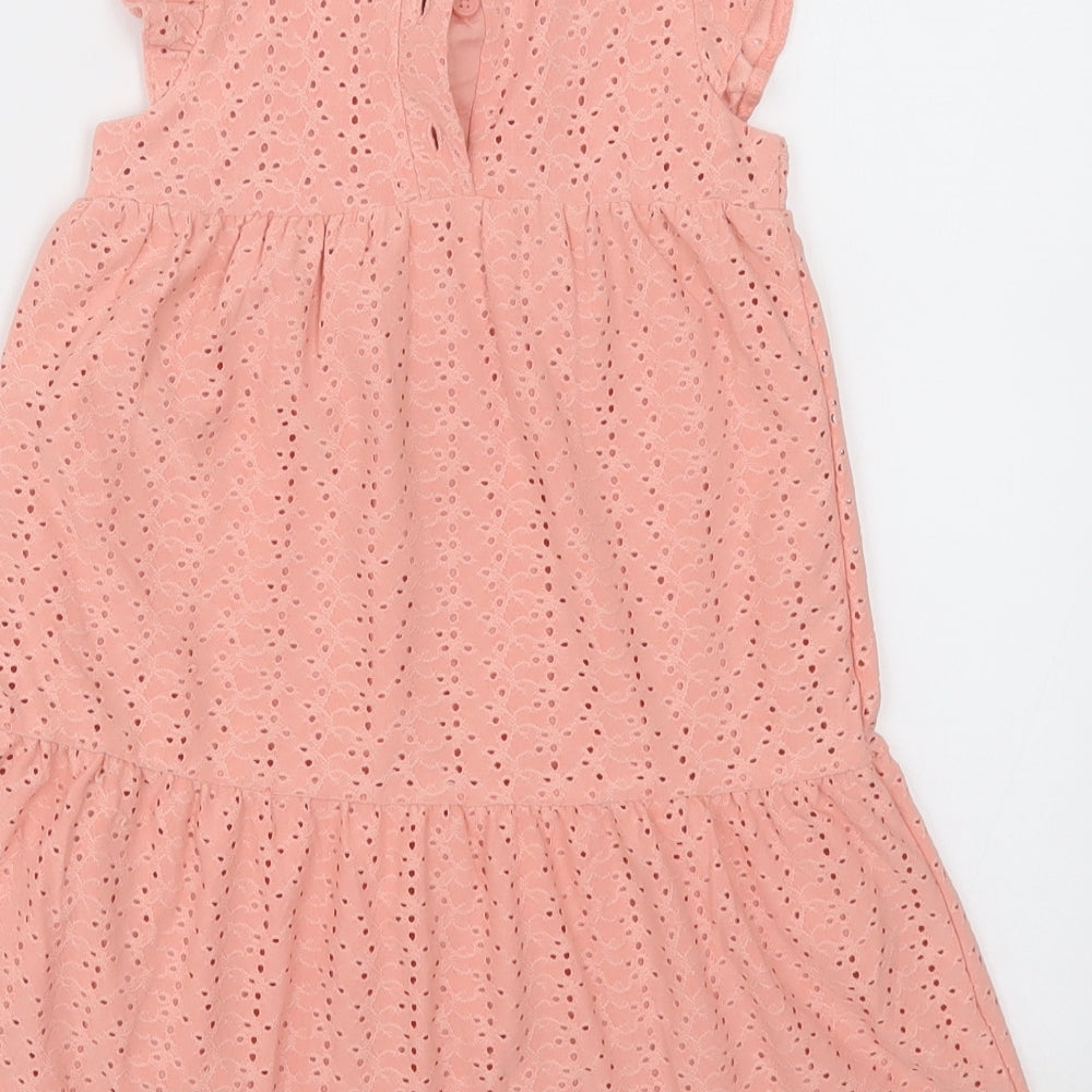 Primark Girls Pink Geometric Polyester A-Line  Size 2-3 Years  Crew Neck Button