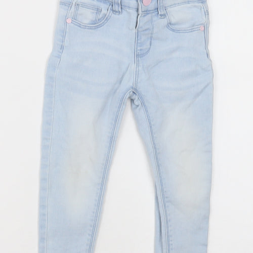Primark Girls Blue  Cotton Skinny Jeans Size 2-3 Years  Regular Button