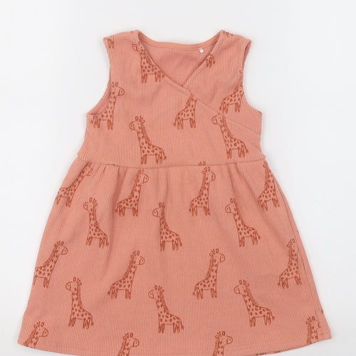 georfe Girls Orange Geometric Polyester A-Line  Size 2-3 Years  V-Neck Pullover - giraffe