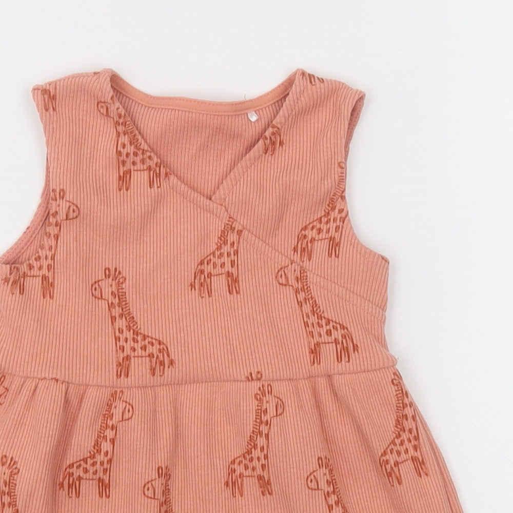 georfe Girls Orange Geometric Polyester A-Line  Size 2-3 Years  V-Neck Pullover - giraffe